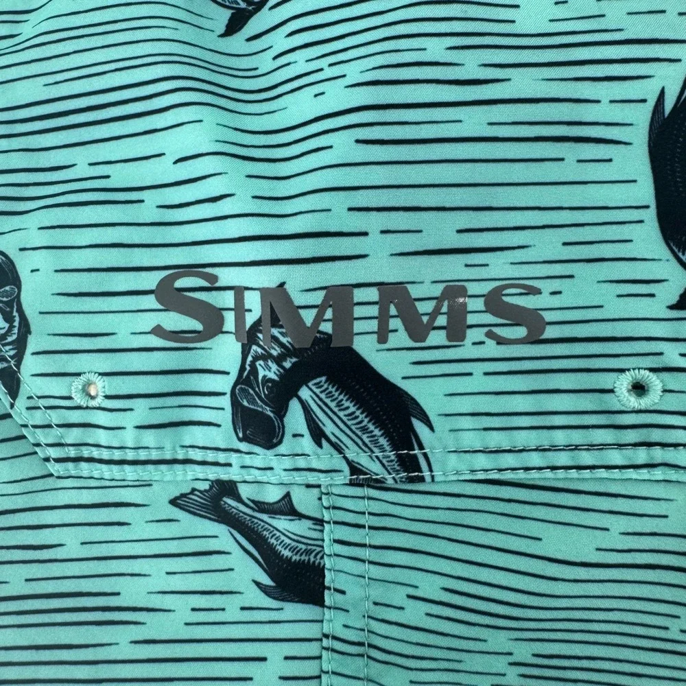 Simms Fishing Products Mens 36 Teal Tarpon Print Board Shorts Swim Trunks Pocket